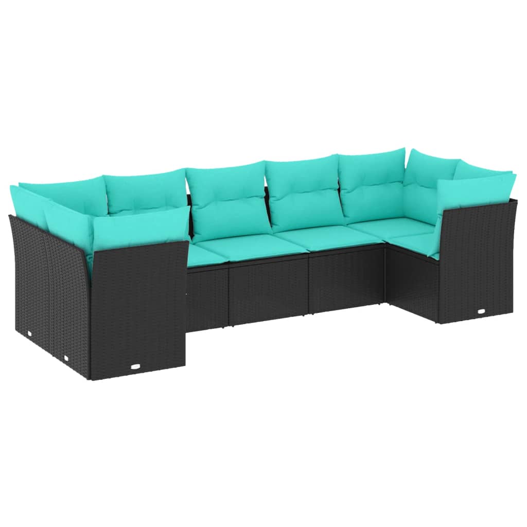Garden Sofa Set Black, Blue PE Rattan, Steel, Polyester Large