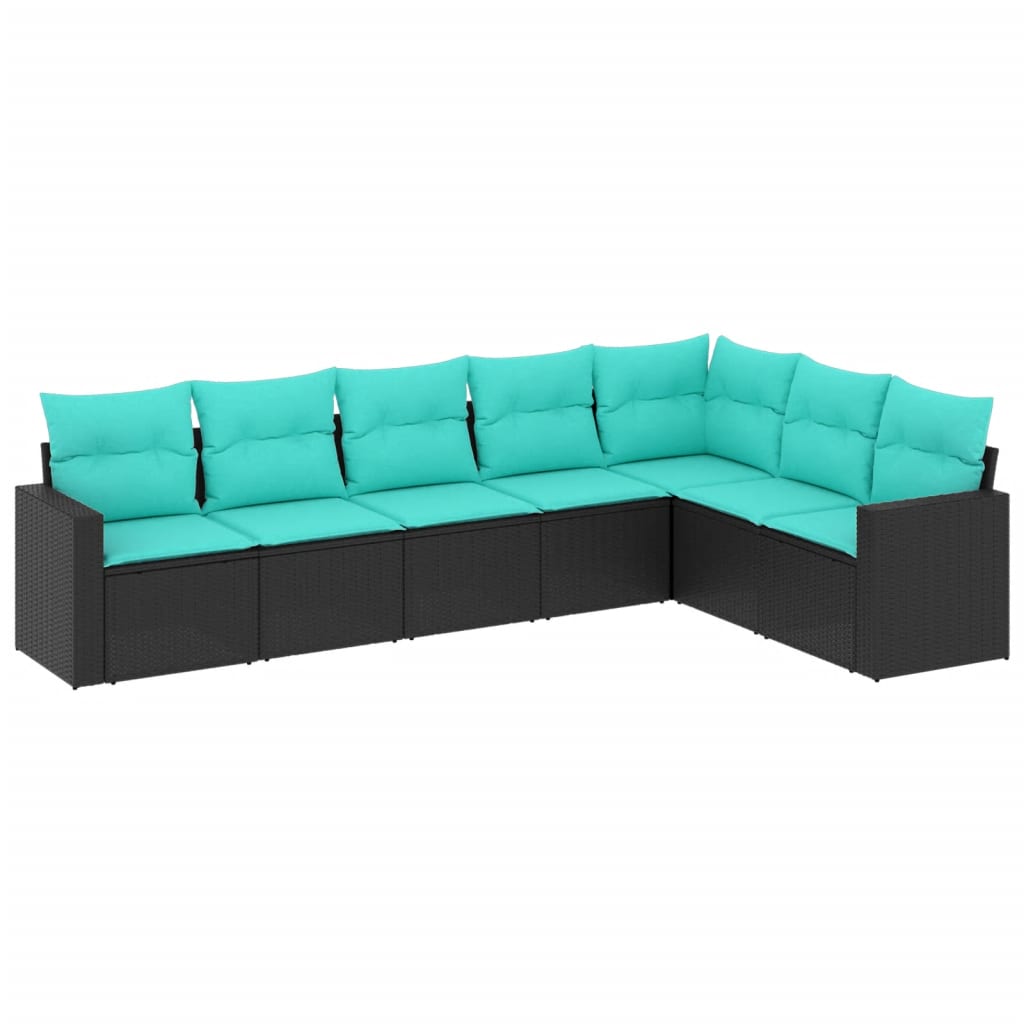 Garden Sofa Set Black, Blue Poly Rattan, Powder-Coated Steel