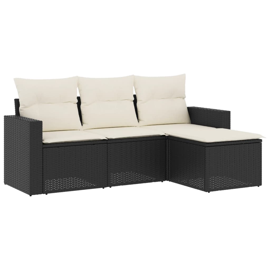 Garden Sofa Set Black, Cream PE rattan 4 Piece Removable Covers