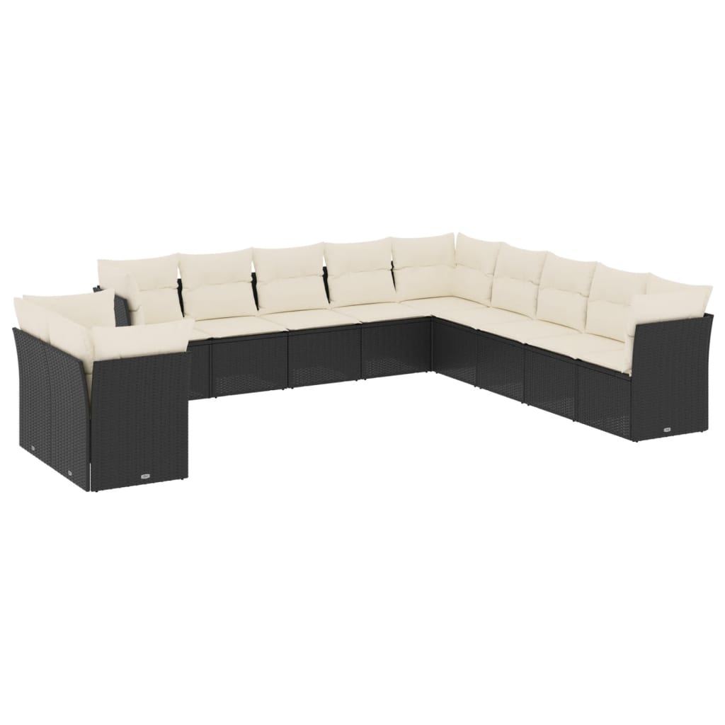 Garden Sofa Set Black, Cream White PE rattan 11 Piece Modular