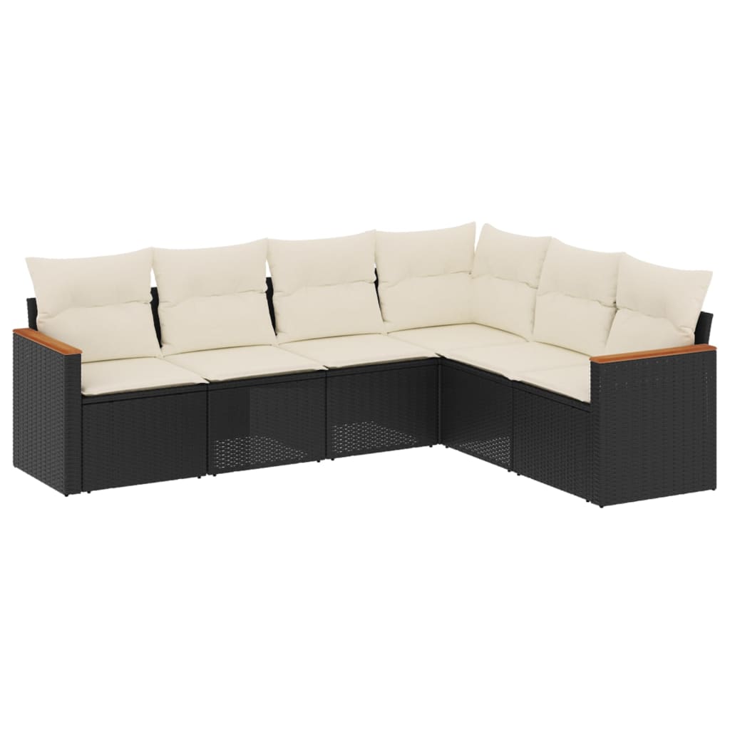 Garden Sofa Set Black, Cream White PE Rattan 6 Piece Modular