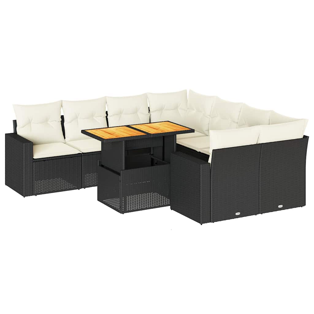 Garden Sofa Set Black, Cream White PE Rattan 9-piece set Modular