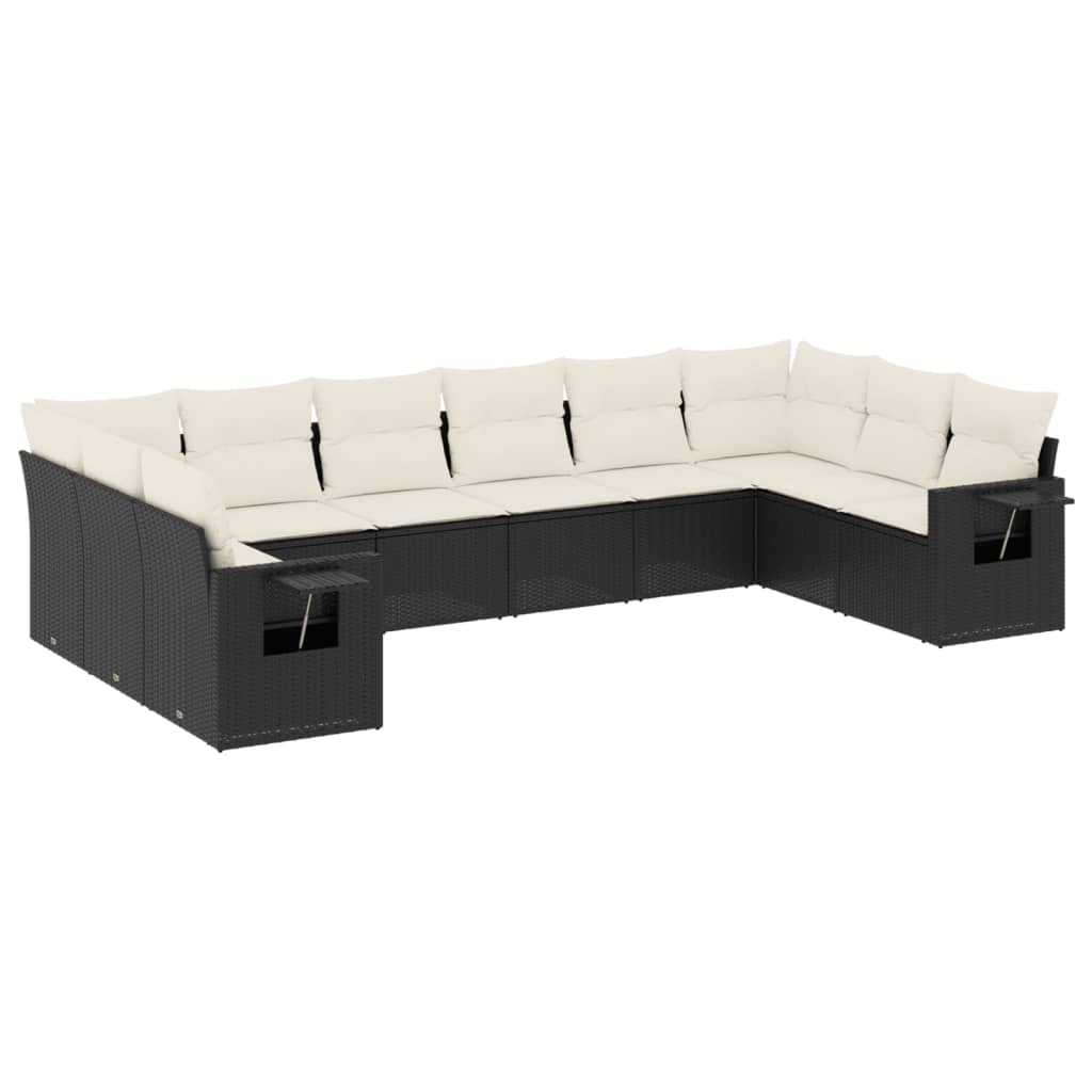Garden Sofa Set Black, Cream White PE Rattan, Powder-coated Steel