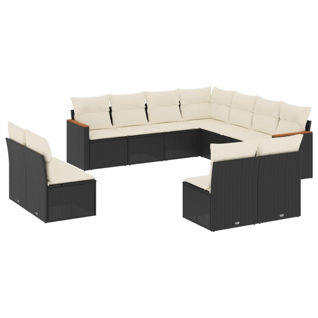 Garden Sofa Set Black, Cream White PE Rattan, Powder-Coated Steel