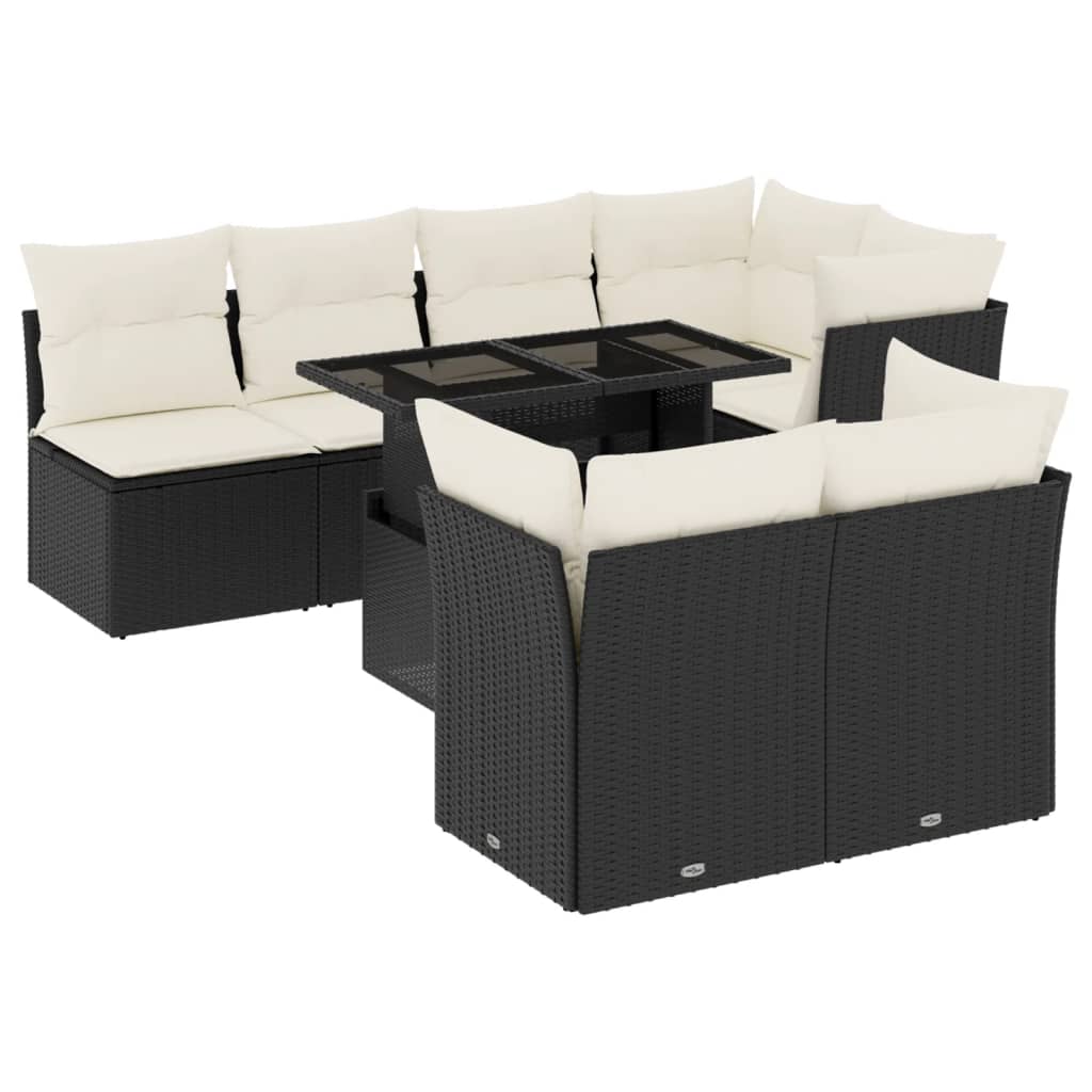 Garden Sofa Set Black, Cream White PE Rattan, Powder-Coated Steel