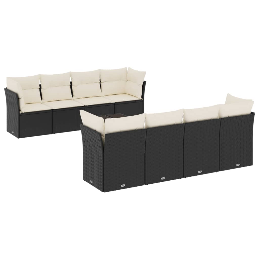 Garden Sofa Set Black, Cream White PE rattan, Powder-coated steel