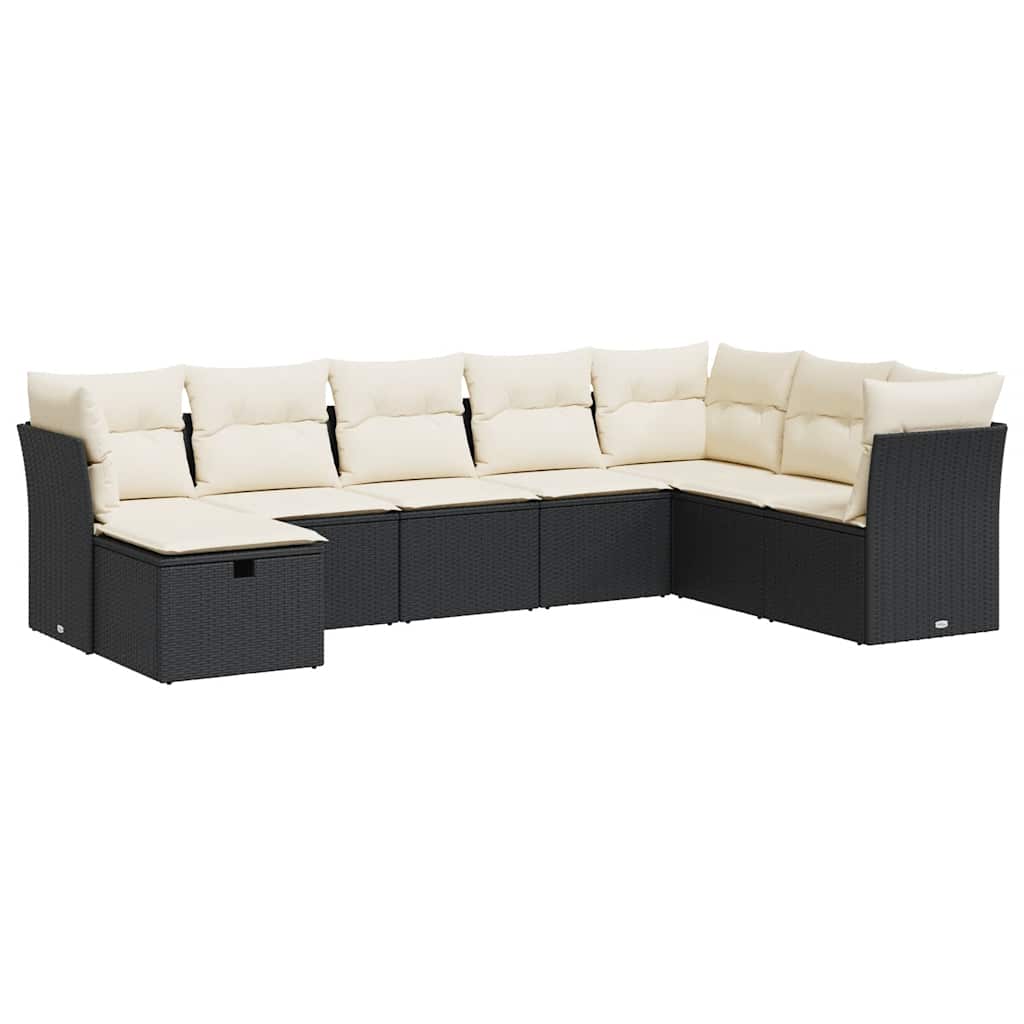 Garden Sofa Set Black, Cream White PE Rattan, Powder-Coated Steel