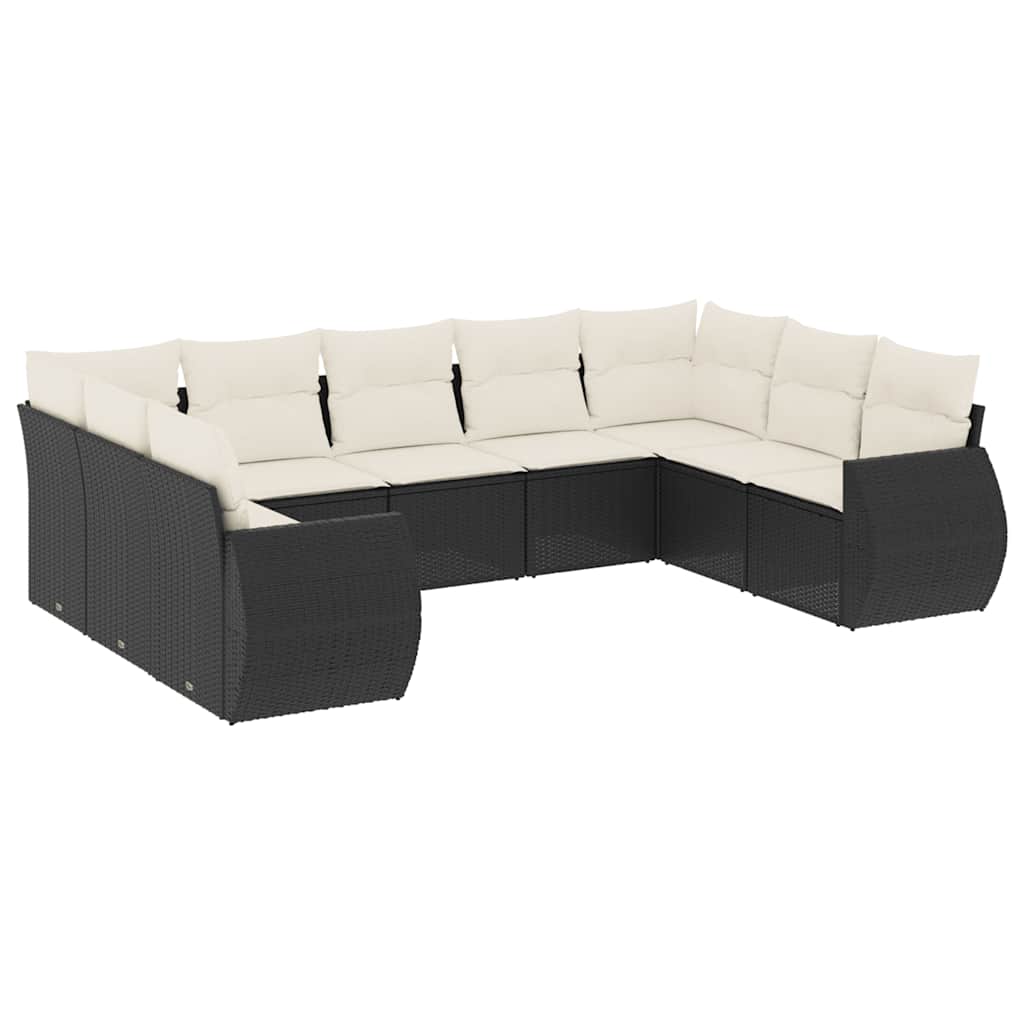 Garden Sofa Set Black, Cream White PE rattan, powder-coated steel
