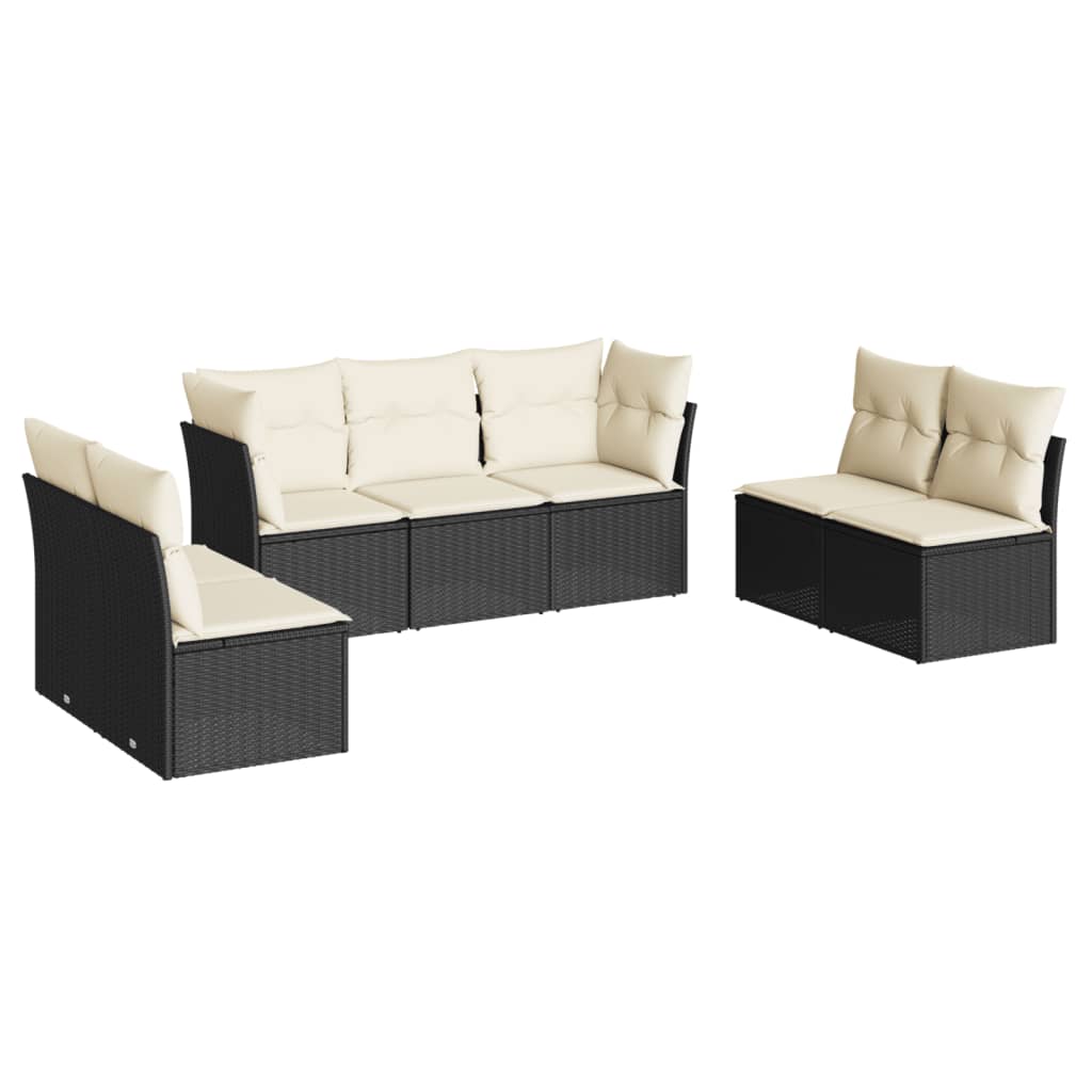 Garden Sofa Set Black, Cream White PE Rattan, Powder-Coated Steel