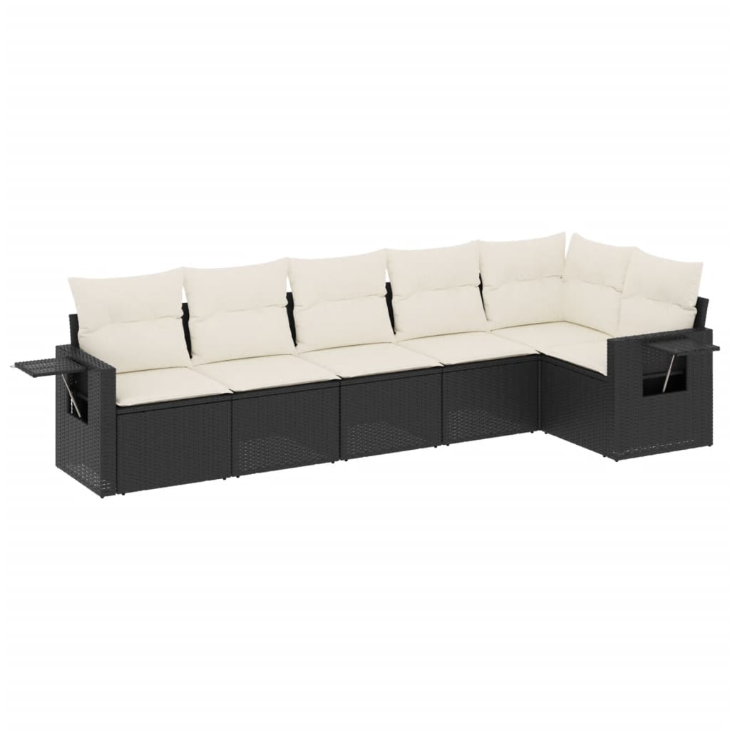 Garden Sofa Set Black, Cream White PE Rattan, Powder-Coated Steel