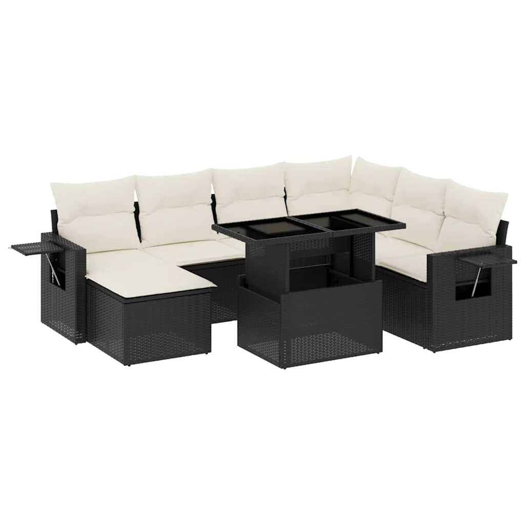 Garden Sofa Set Black, Cream White PE rattan, Powder-Coated Steel