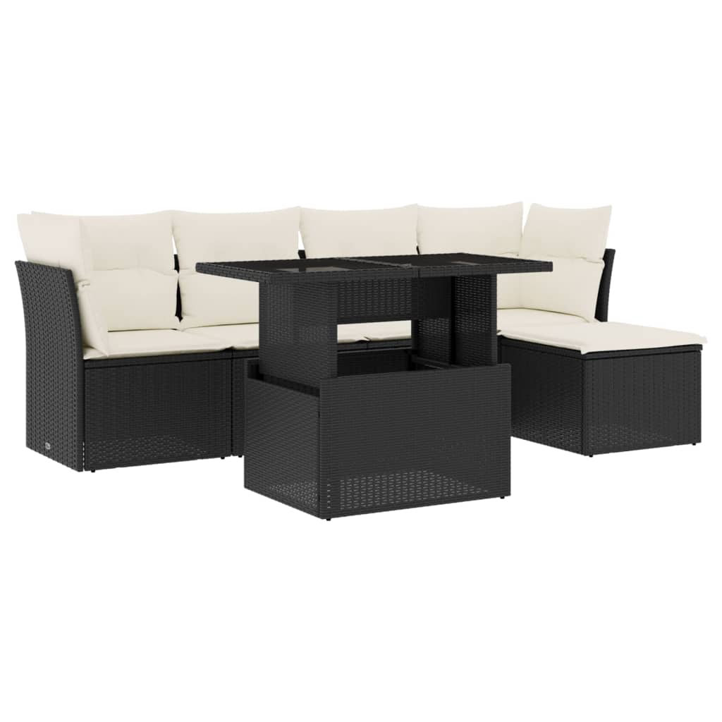 Garden Sofa Set Black, Cream White PE rattan, Powder-coated steel