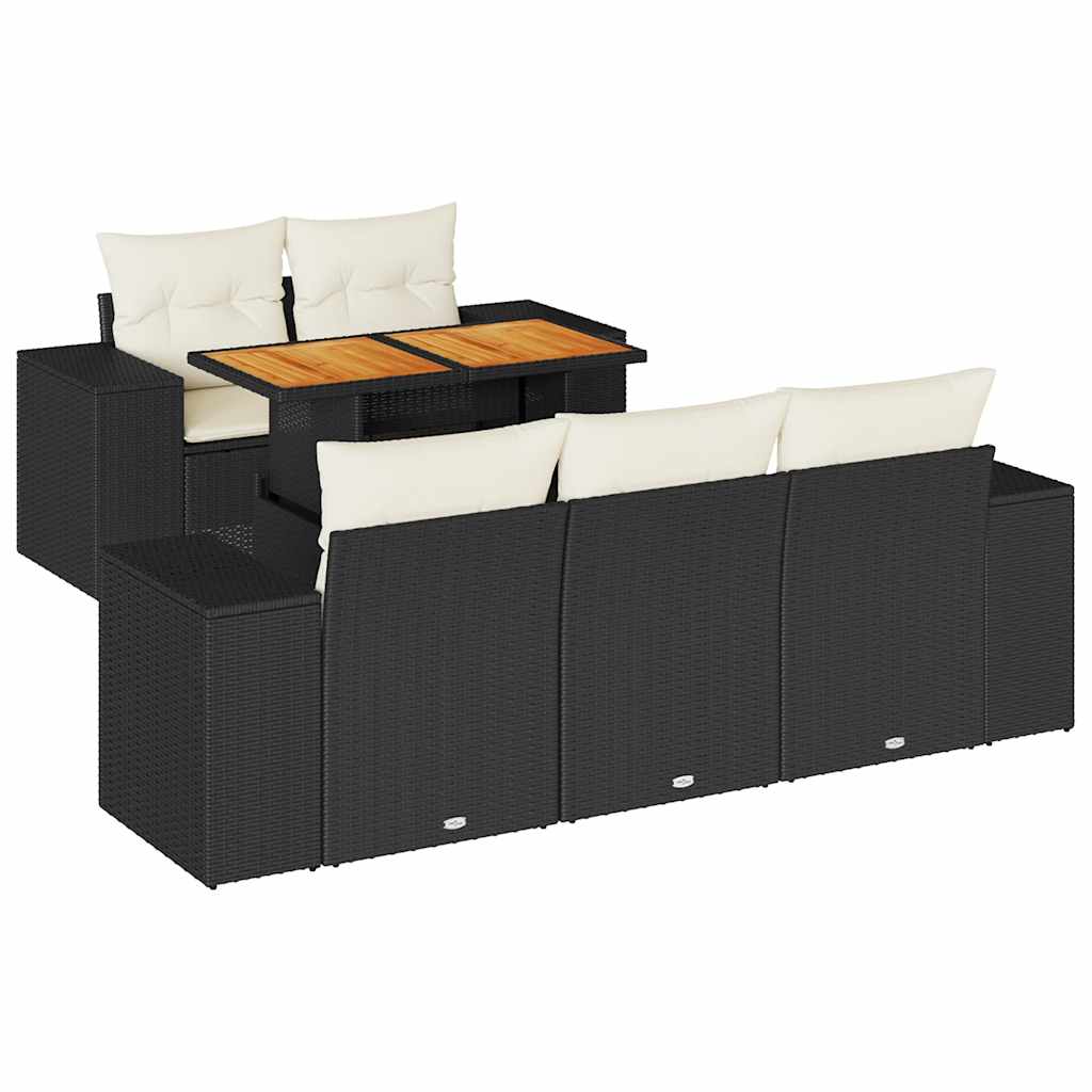 Garden Sofa Set Black, Cream White Poly Rattan Large