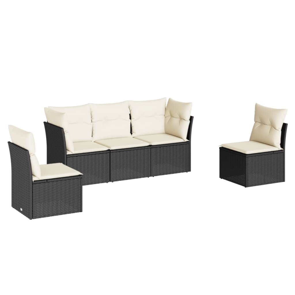 Garden Sofa Set Black, Cream White Poly Rattan, Powder-Coated Steel