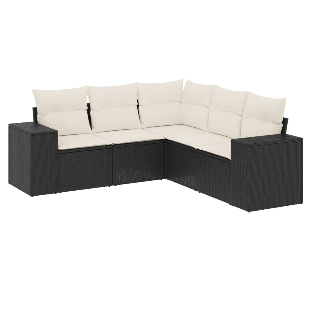 Garden Sofa Set Black, Cream White Poly Rattan, Powder-Coated Steel