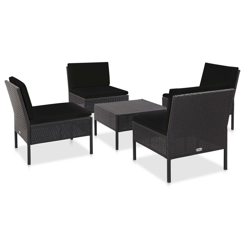 Garden Sofa Set Black PE (polyethylene) rattan, powder-coated steel