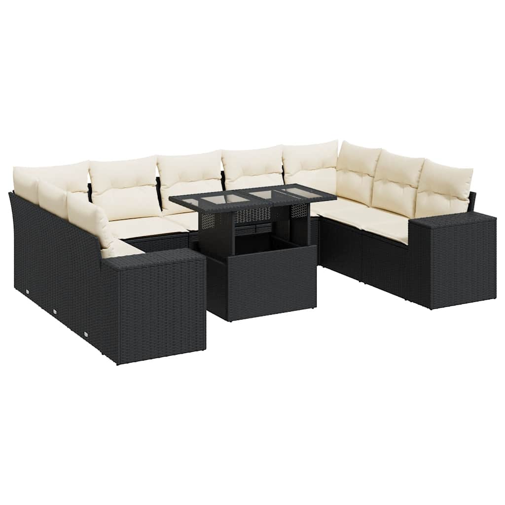 Garden Sofa Set Black PE Rattan 10 Piece Set Adjustable Armrests
