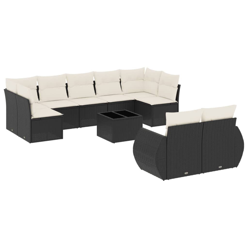Garden Sofa Set Black PE Rattan 10 Piece Set Adjustable Feet