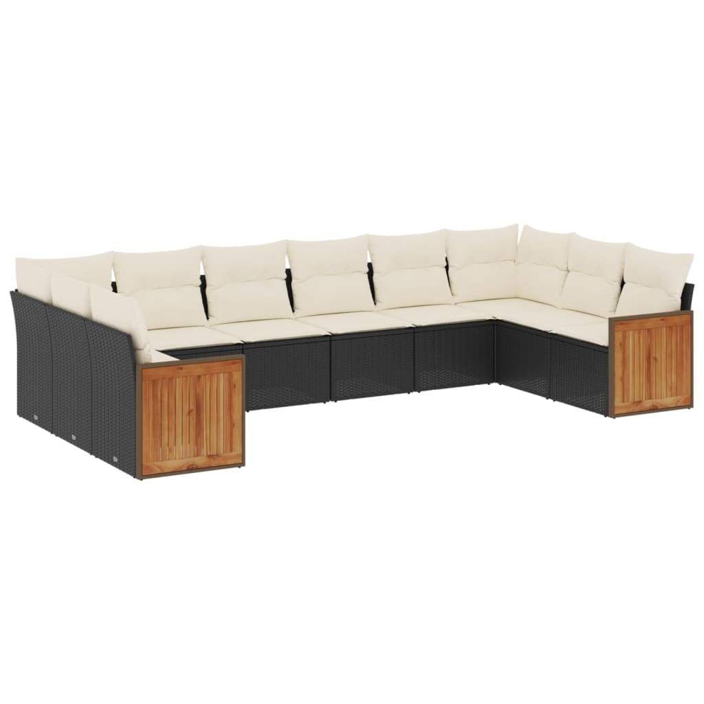 Garden Sofa Set Black PE rattan 10 Piece Set Adjustable Feet