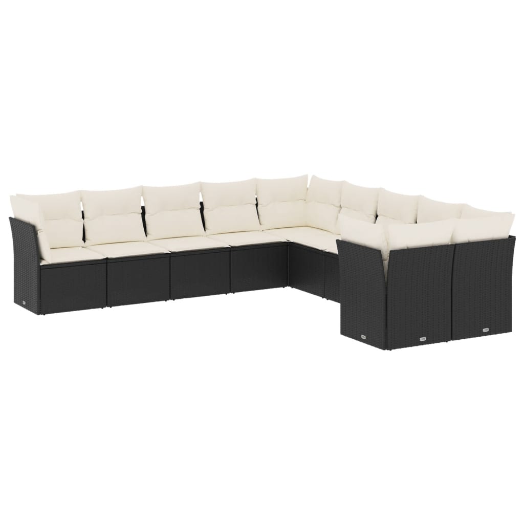 Garden Sofa Set Black PE Rattan 10 Piece Set Height-Adjustable