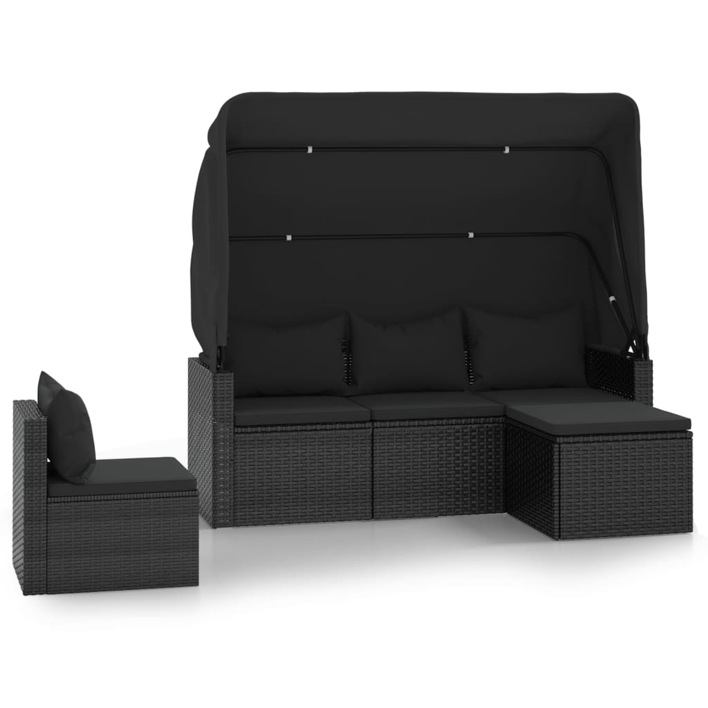 Garden Sofa Set Black PE rattan 3-seater Foldable