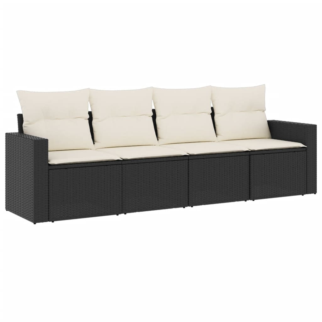 Garden Sofa Set Black PE Rattan 4 Piece Set Modular