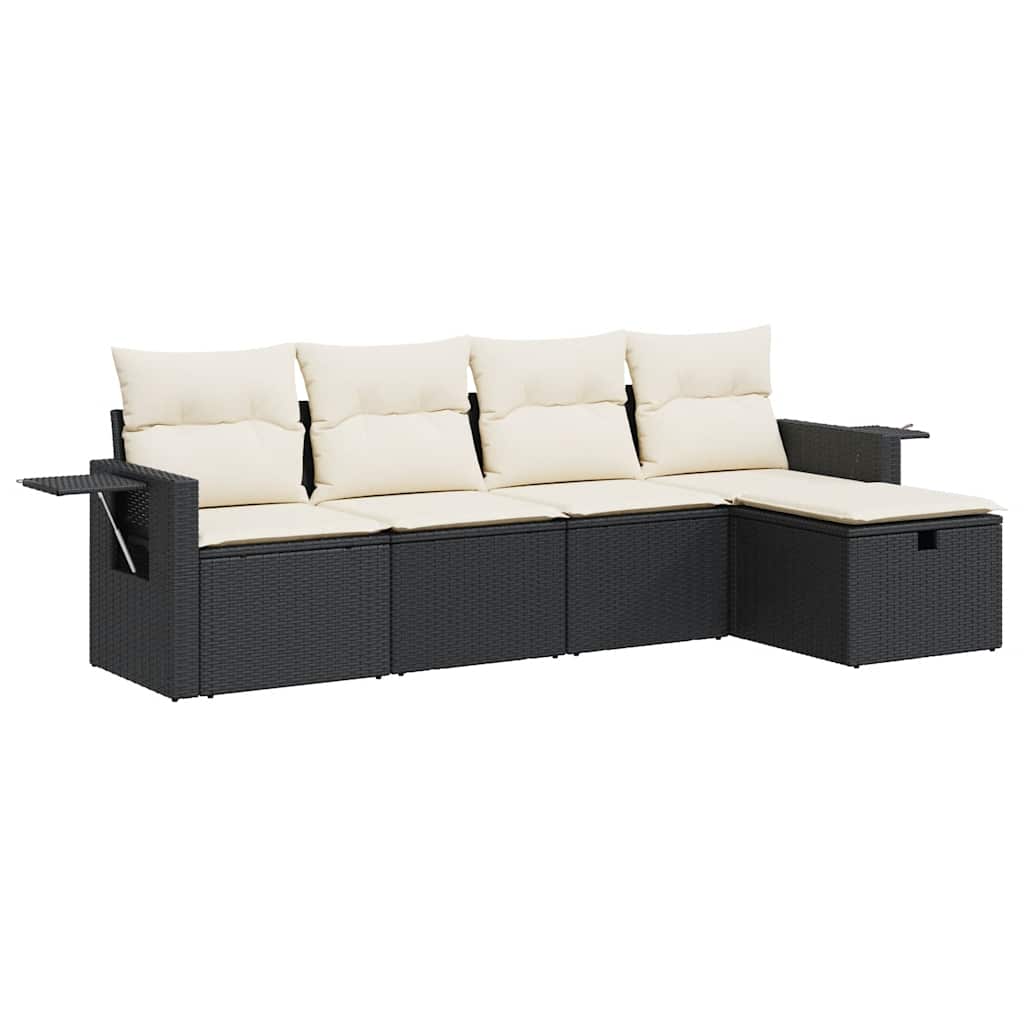 Garden Sofa Set Black PE rattan 5 Piece Adjustable Feet