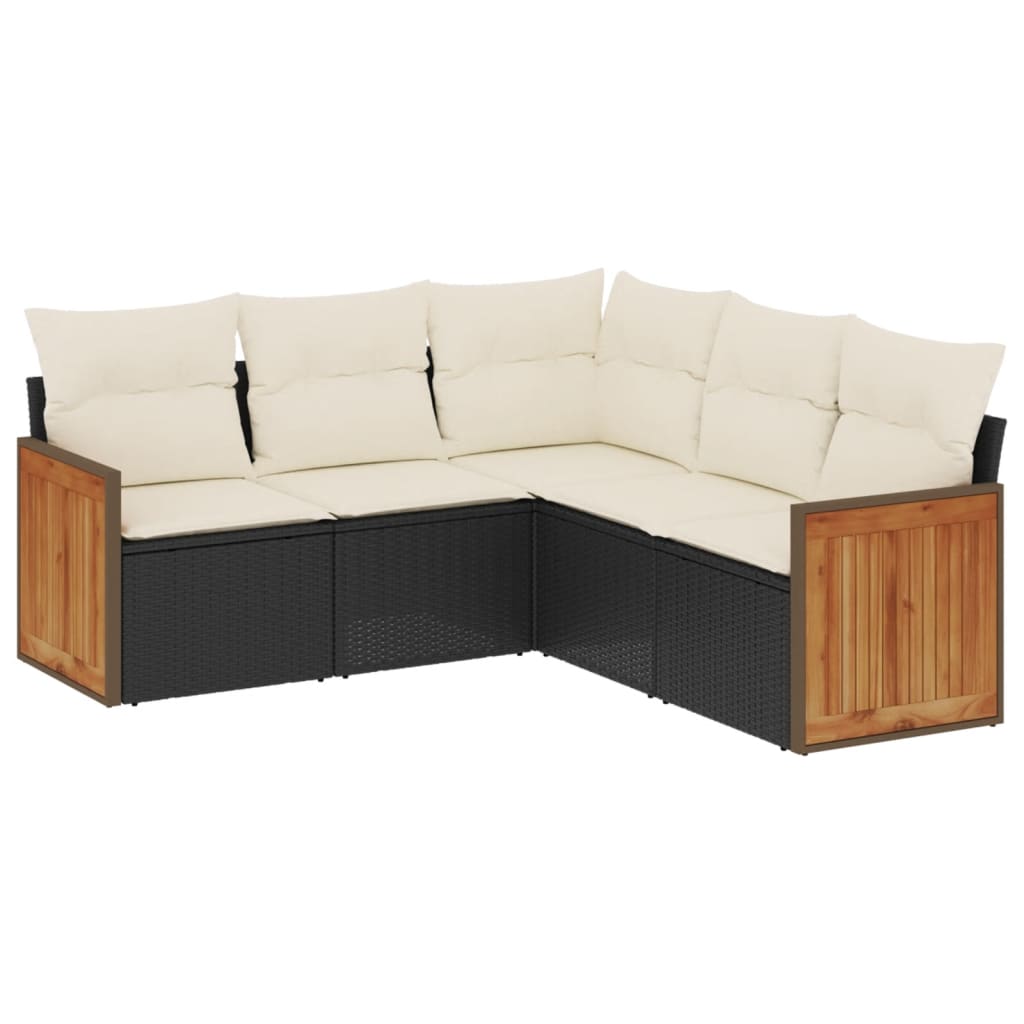 Garden Sofa Set Black PE rattan 5 Piece Adjustable Feet