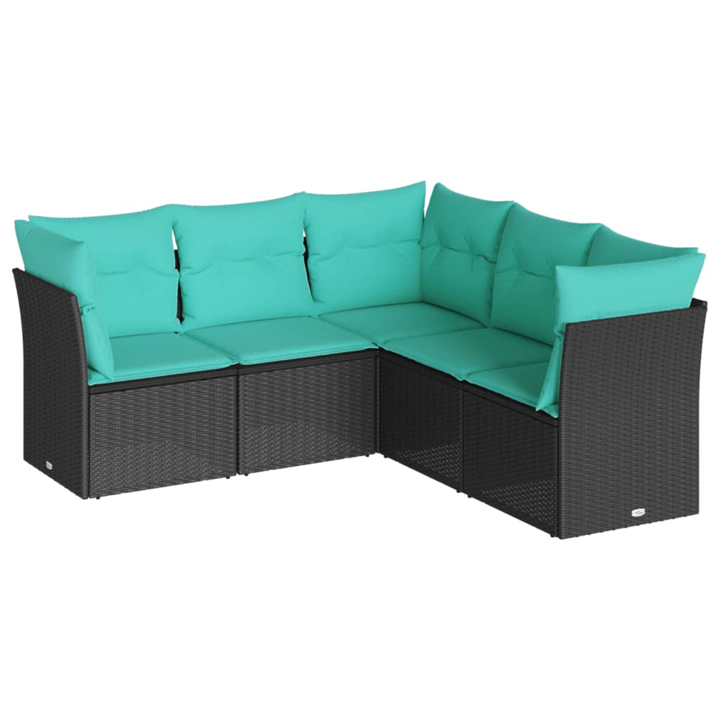 Garden Sofa Set Black PE Rattan 5 Piece Modular Garden Sofa Set