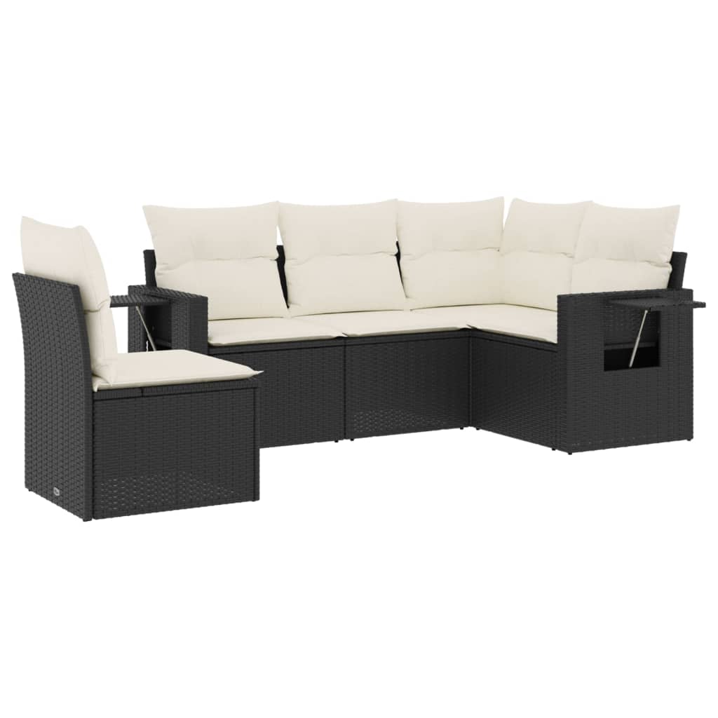 Garden Sofa Set Black PE rattan 5 Piece Set Adjustable Feet
