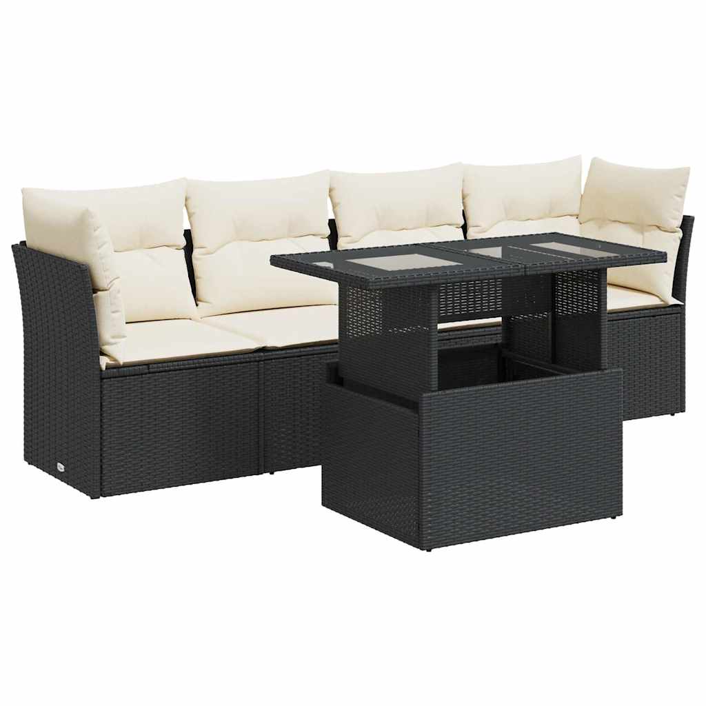 Garden Sofa Set Black PE Rattan 5 Piece Set Height-Adjustable