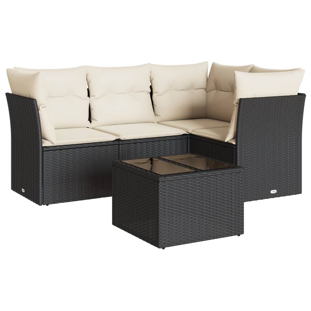 Garden Sofa Set Black PE Rattan 5 Piece Set Modular