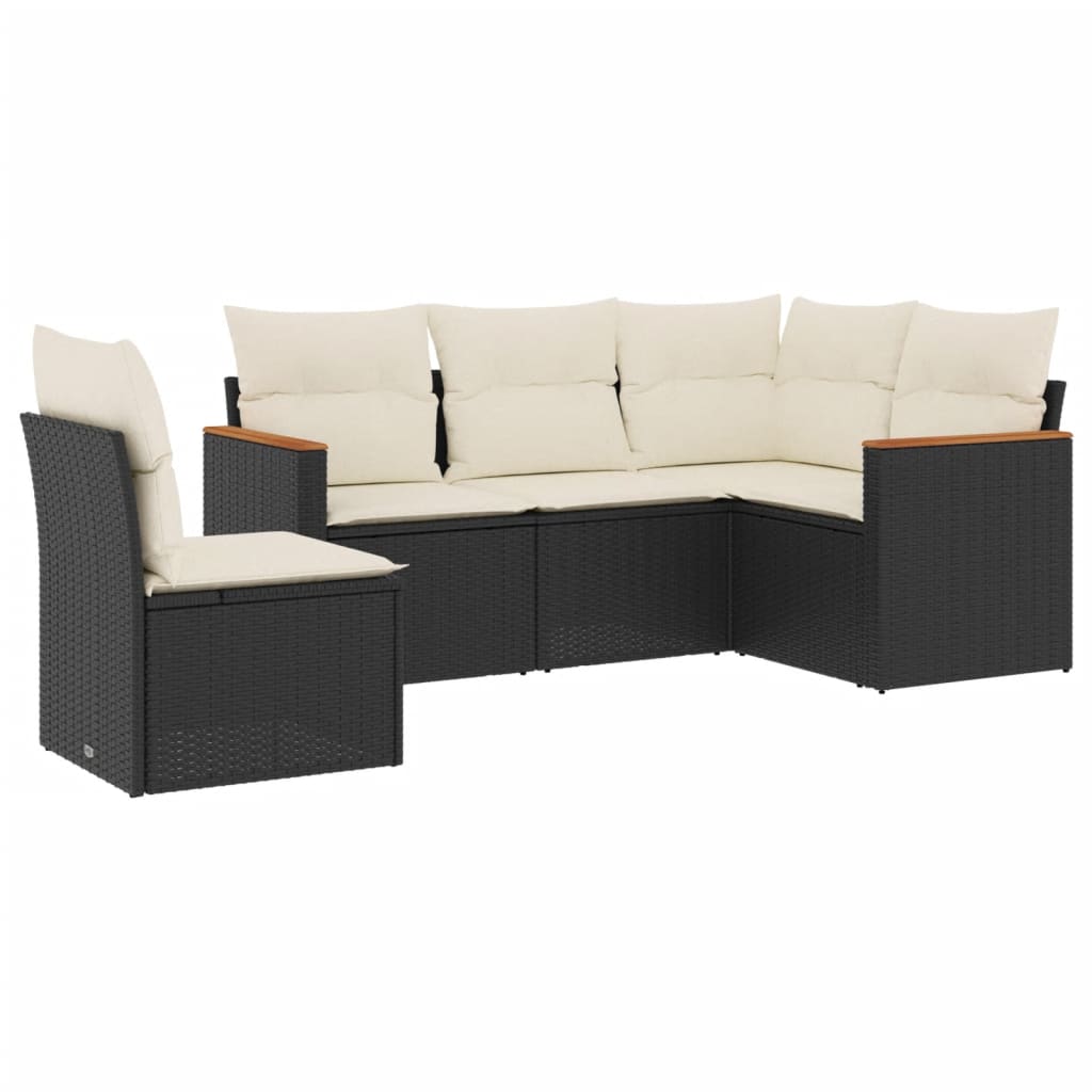 Garden Sofa Set Black PE rattan 5 Piece Set Removable Covers