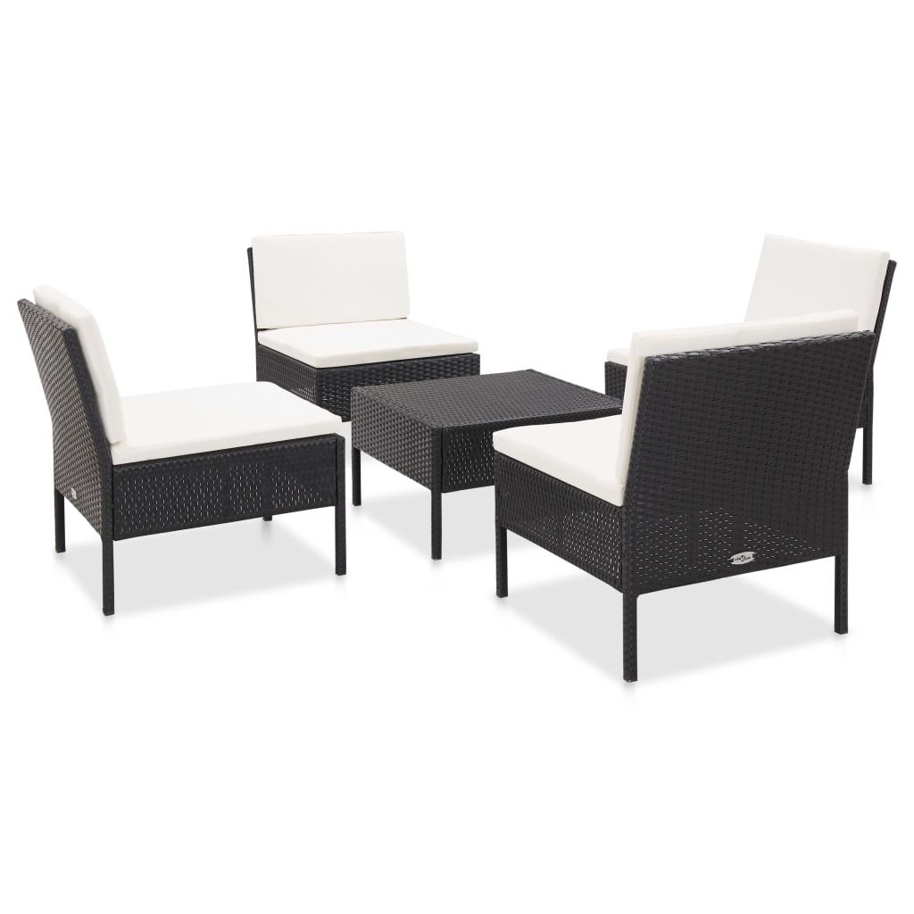 Garden Sofa Set Black PE rattan 5 pieces Modular