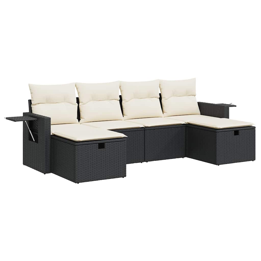 Garden Sofa Set Black PE rattan 6 Piece Adjustable Feet