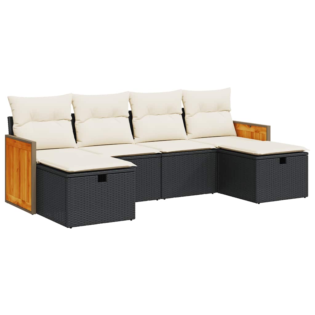 Garden Sofa Set Black PE rattan 6 Piece Adjustable Feet