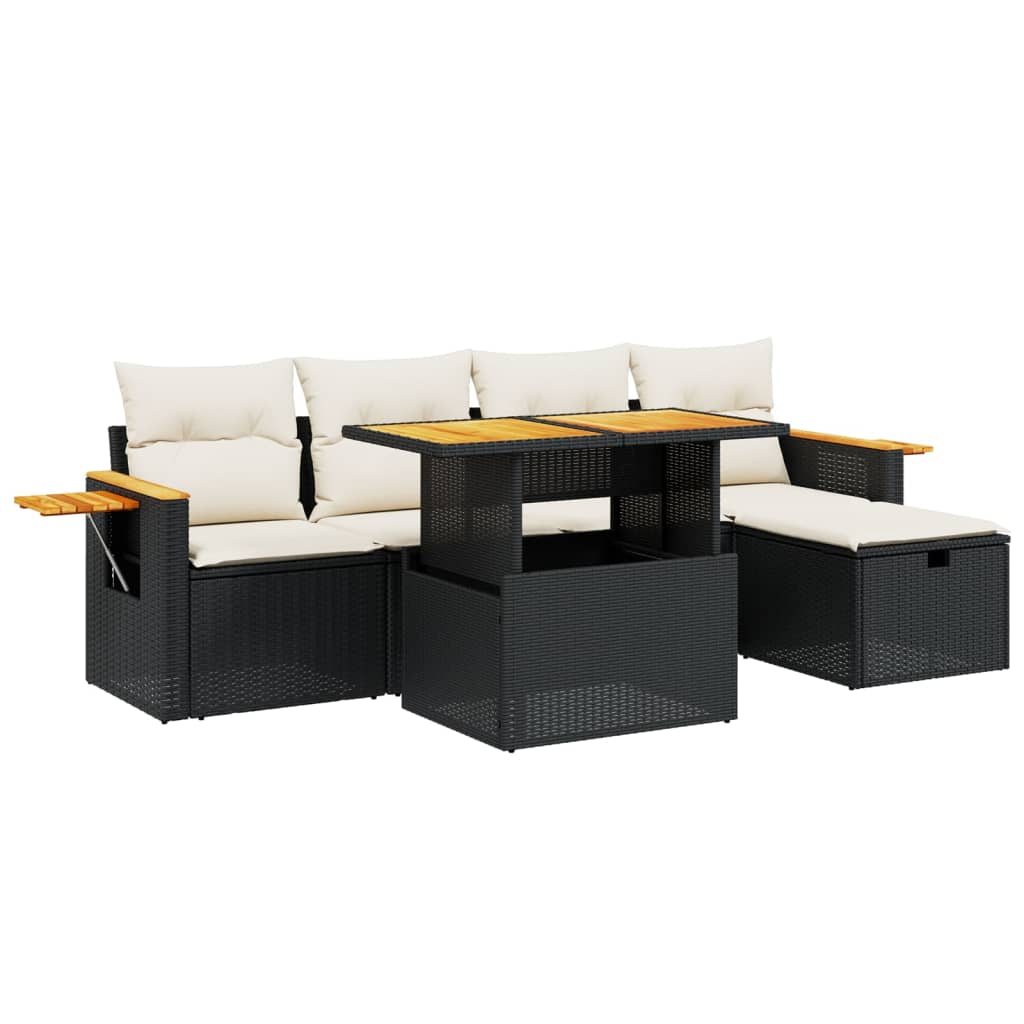 Garden Sofa Set Black PE rattan 6 Piece Garden Sofa Set