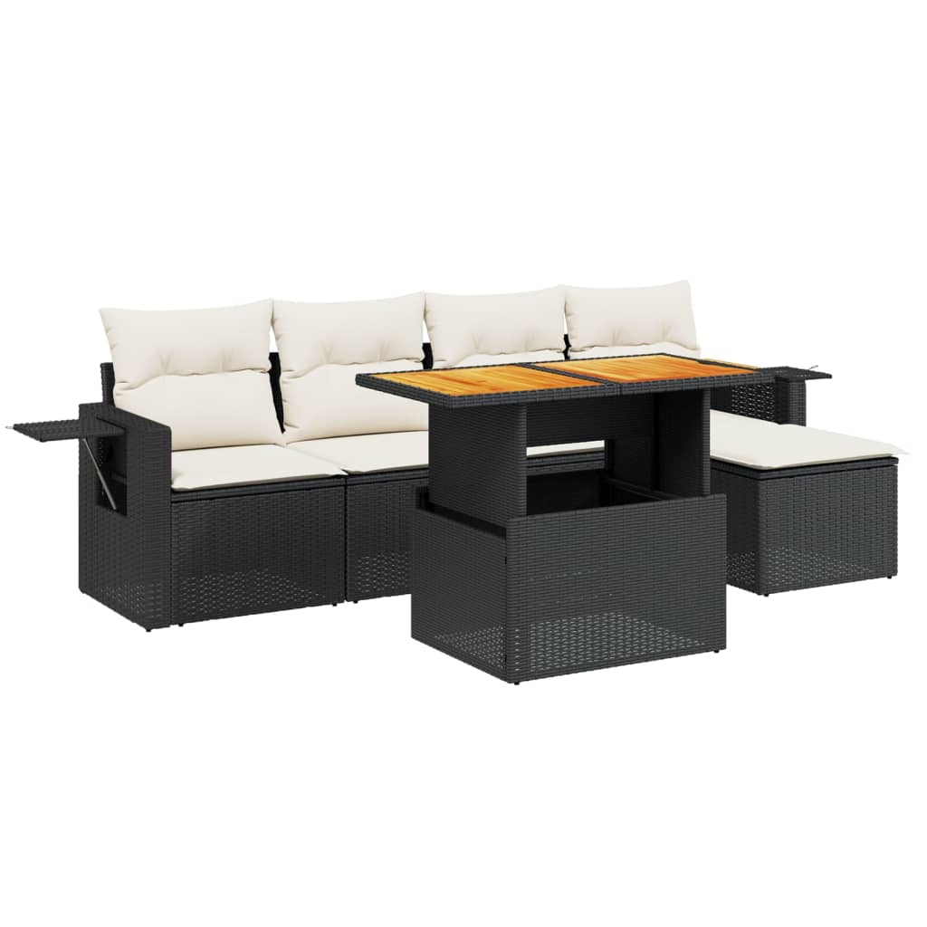 Garden Sofa Set Black PE rattan 6 Piece Set Adjustable Armrests