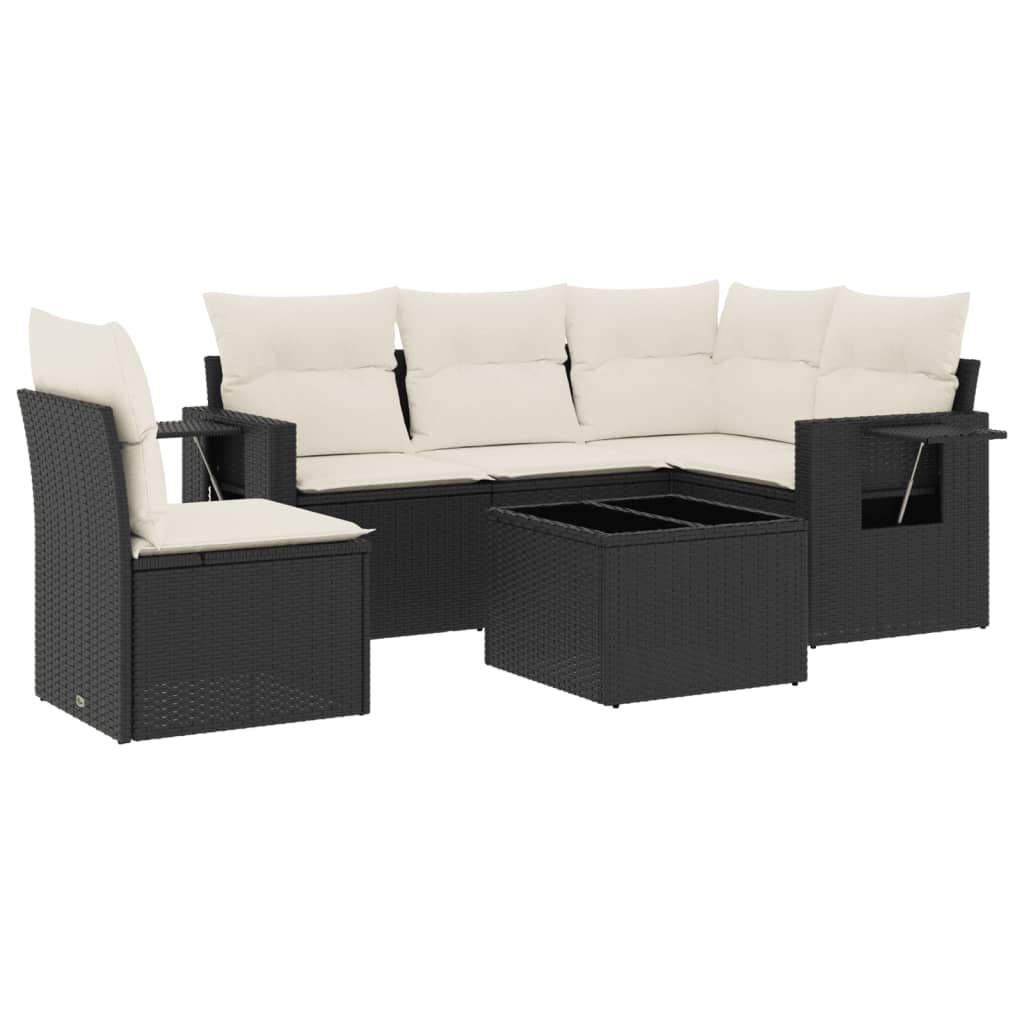 Garden Sofa Set Black PE rattan 6 Piece Set Adjustable Feet