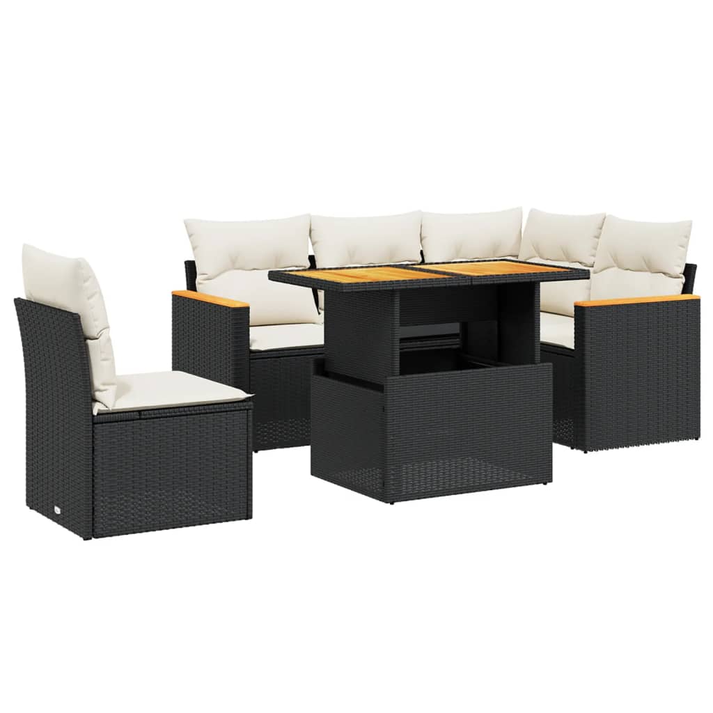 Garden Sofa Set Black PE rattan 6 Piece Set