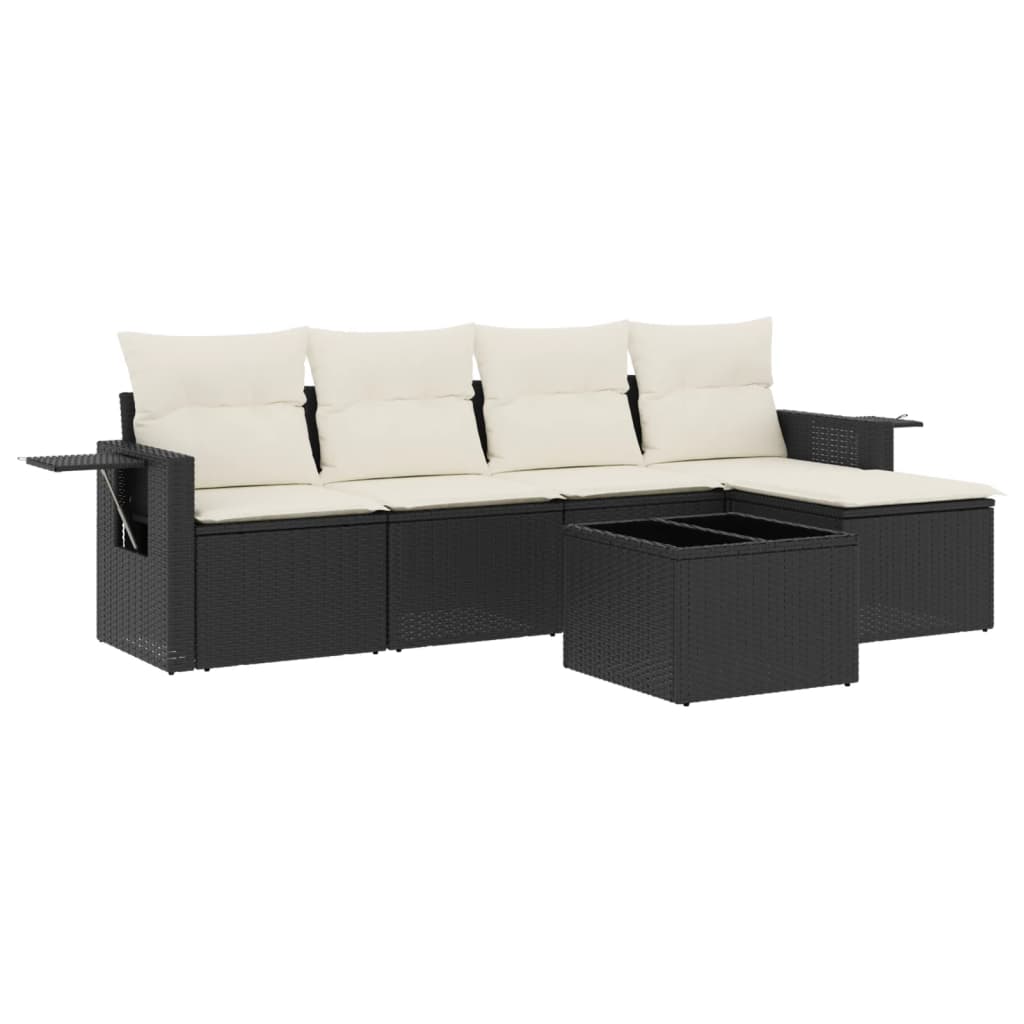 Garden Sofa Set Black PE Rattan 6-person set Adjustable Armrests