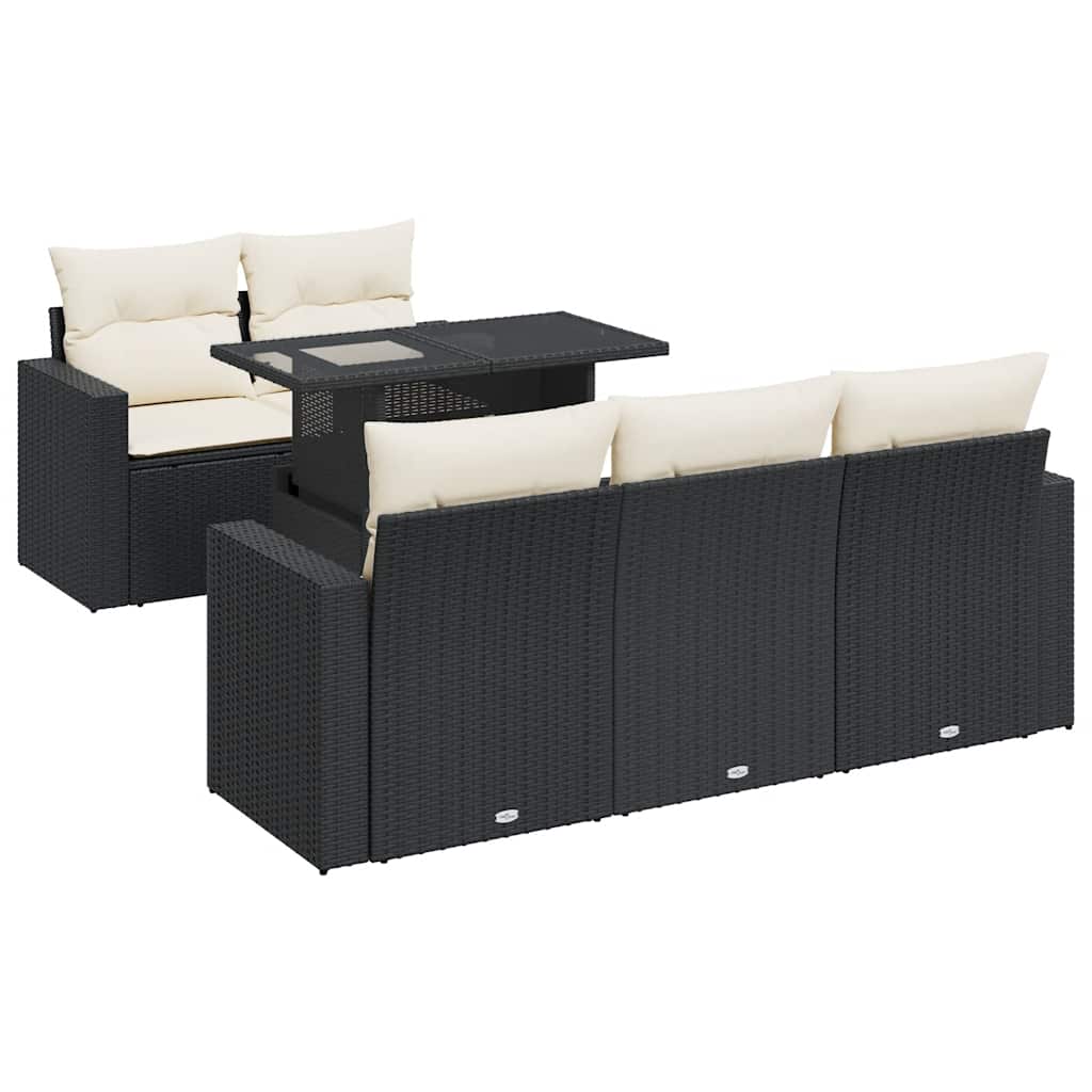 Garden Sofa Set Black PE Rattan 6-Piece Set Adjustable Feet