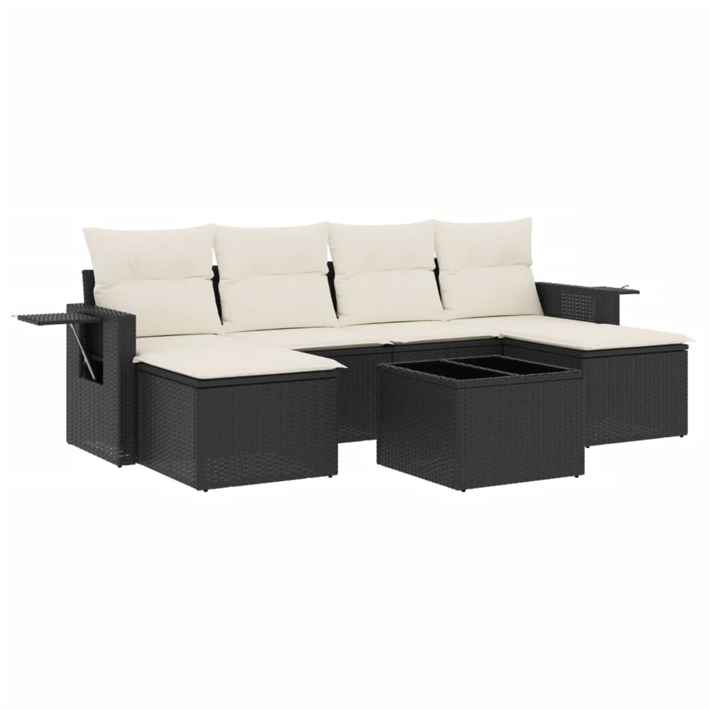 Garden Sofa Set Black PE rattan 7 Piece Adjustable Armrests