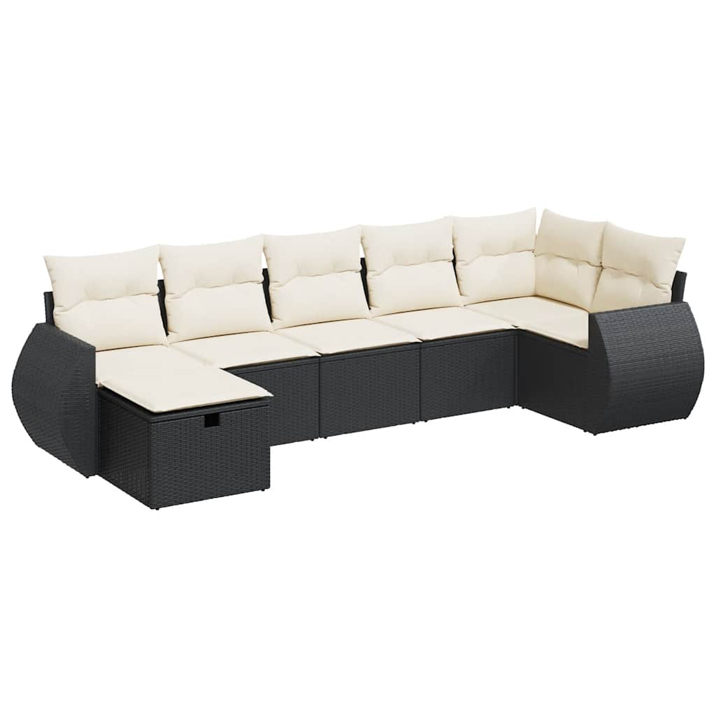 Garden Sofa Set Black PE rattan 7 Piece Adjustable Feet