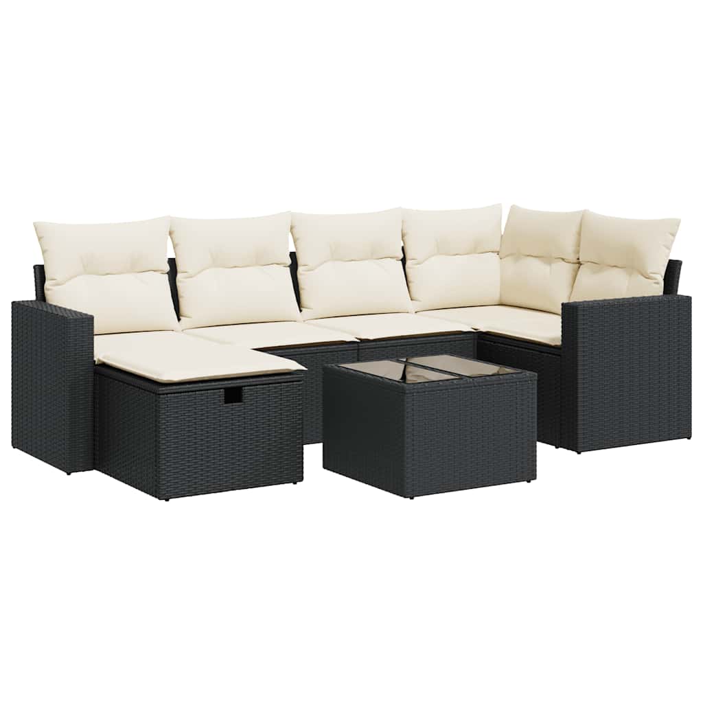 Garden Sofa Set Black PE Rattan 7 Piece Modular Garden Sofa Set