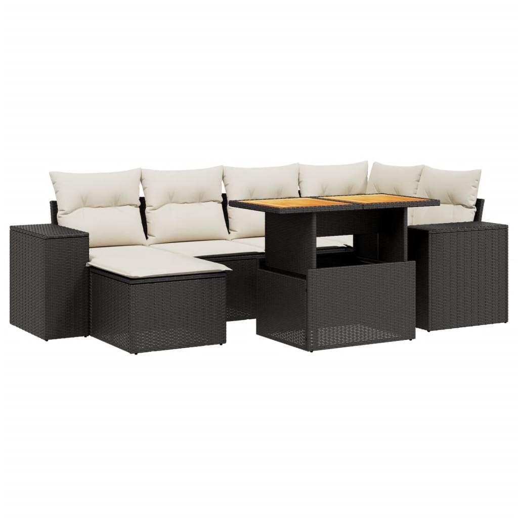 Garden Sofa Set Black PE Rattan 7 Piece Set Adjustable Armrests