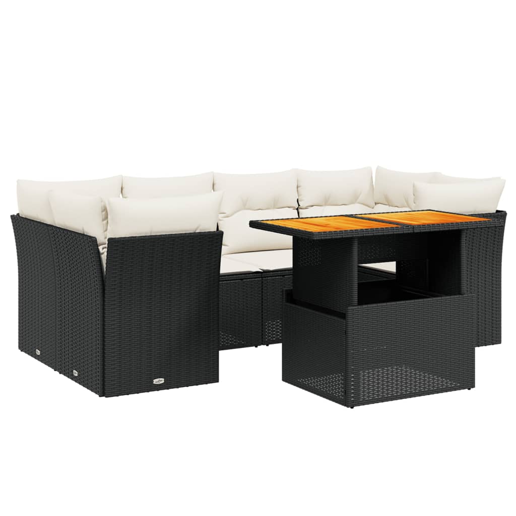 Garden Sofa Set Black PE Rattan 7 Piece Set Adjustable Armrests