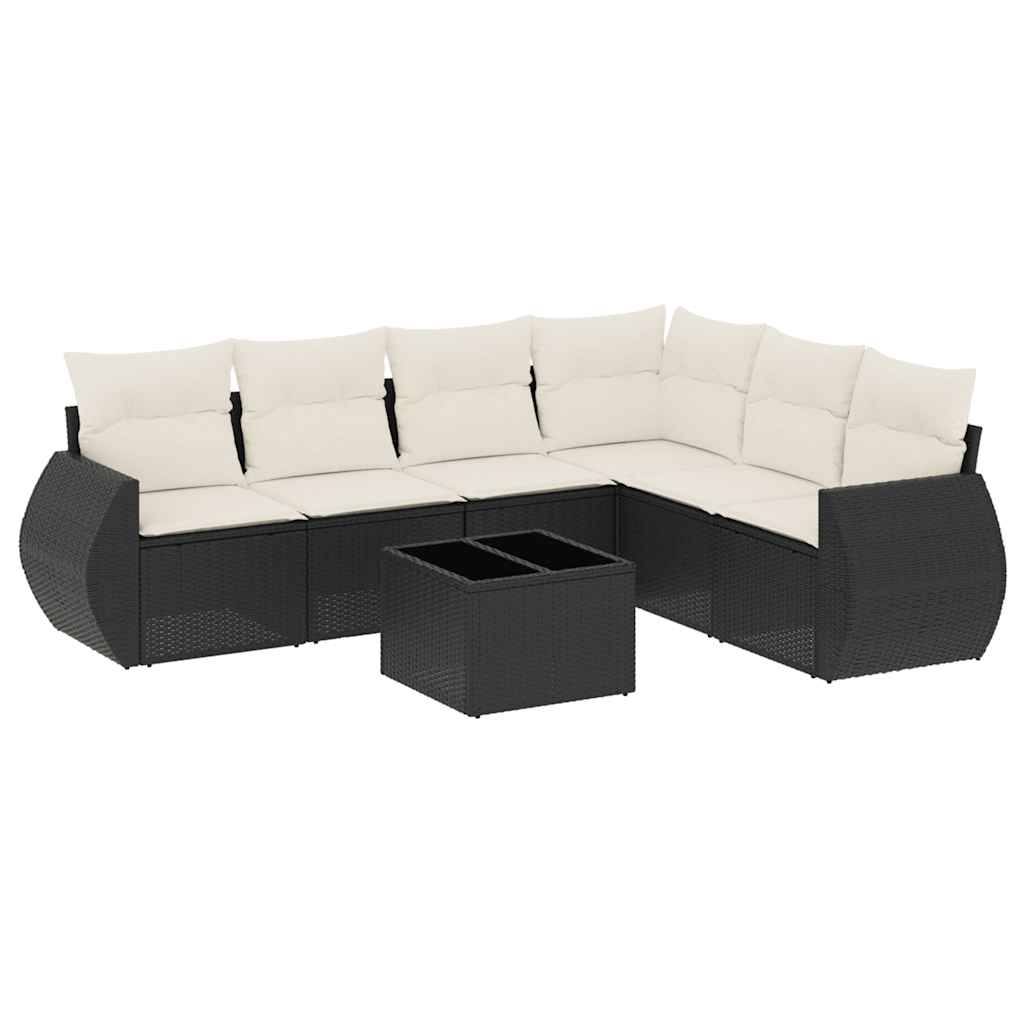 Garden Sofa Set Black PE Rattan 7 Piece Set Modular