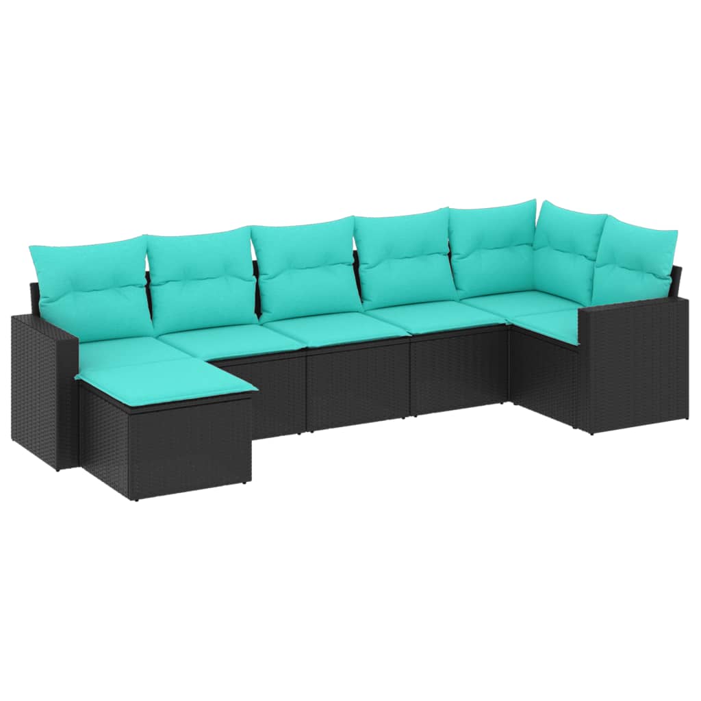 Garden Sofa Set Black PE Rattan 7 Piece Set Modular