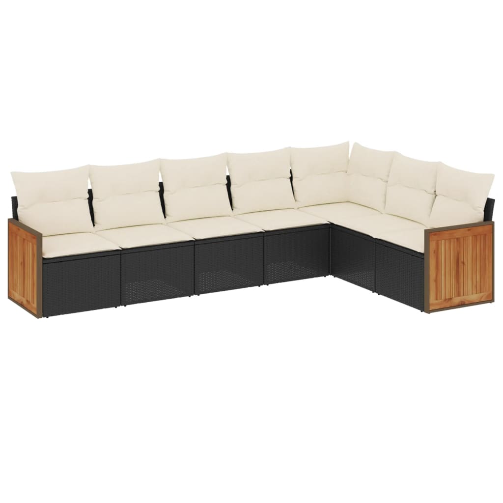 Garden Sofa Set Black PE rattan 7 Seater